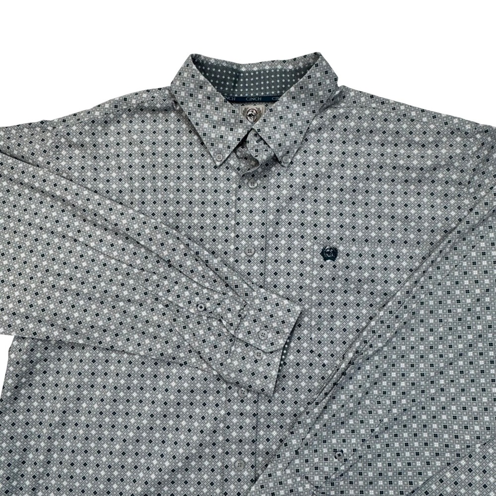 Cinch Mens Western Button Down Shirt Grey Geometric Diamond Size L